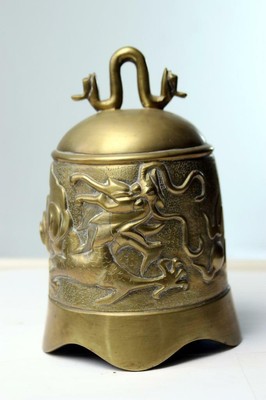 Antique Chinese Brass Bell with Dragon