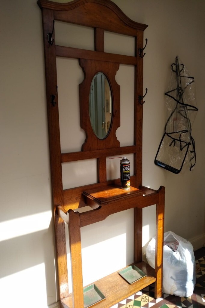 Vintage / Antique Oak Hall Stand with Mirror and Storage in