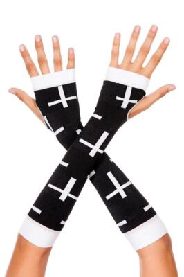sexy MUSIC LEGS gothic CROSS fingerless ELBOW long GLOVES arm WARMERS vampire