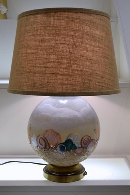 Fenton LAMP TABLE Cameo Satin BALL 21.5 IN SHORELINE SHELLS OOAK - FREEusaSHIP