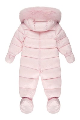 НОВЫЙ СНЕЖНЫЙ КОСТЮМ MONCLER РОЗОВЫЙ СТЕГАНЫЙ ПУХ С МЕХОВЫМ КАПЮШОНОМ ДЛЯ ДЕВОЧЕК 9/12 МЕСЯЦЕВ, Pink