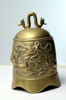 Antique Chinese Brass Bell with Dragon