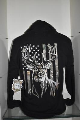 Buck Wear Men's Camo Stag and Stripes Hoodie Black 3718 NWT