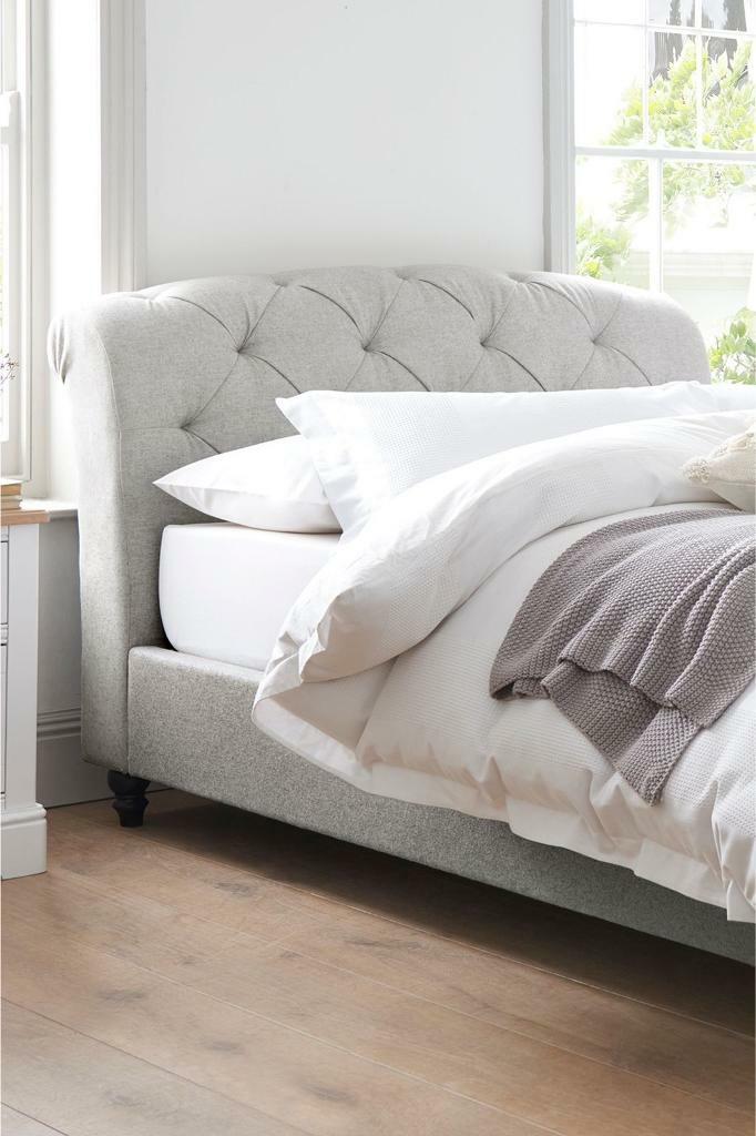 Next king size buttoned Hartford bed frame in grey wool blend, 18
