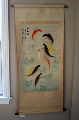 ANTIQUE CHINESE SCROLL PAINTING OF FISH - QING DYNASTY