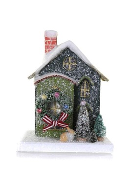 Cody Foster 7.5'' Dark Green Petite Bungalow Christmas Village House with Bunny