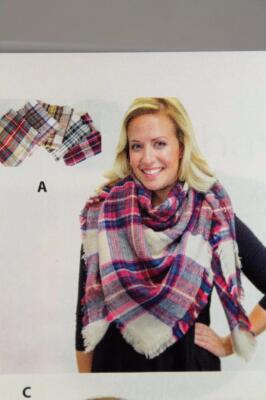 Scarf Blanket Plaids-Gray/ Black/ Cream or Wht+By Mirabeau Soft-#65300-F NWT's!