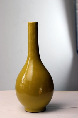 Antique Chinese Yellow Kangxi Bulb Vase