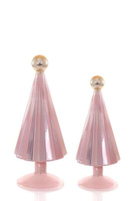 Cody Foster 6''-8'' Tall Pink Pleated Glass Christmas Tree with Gold Top Set of 2