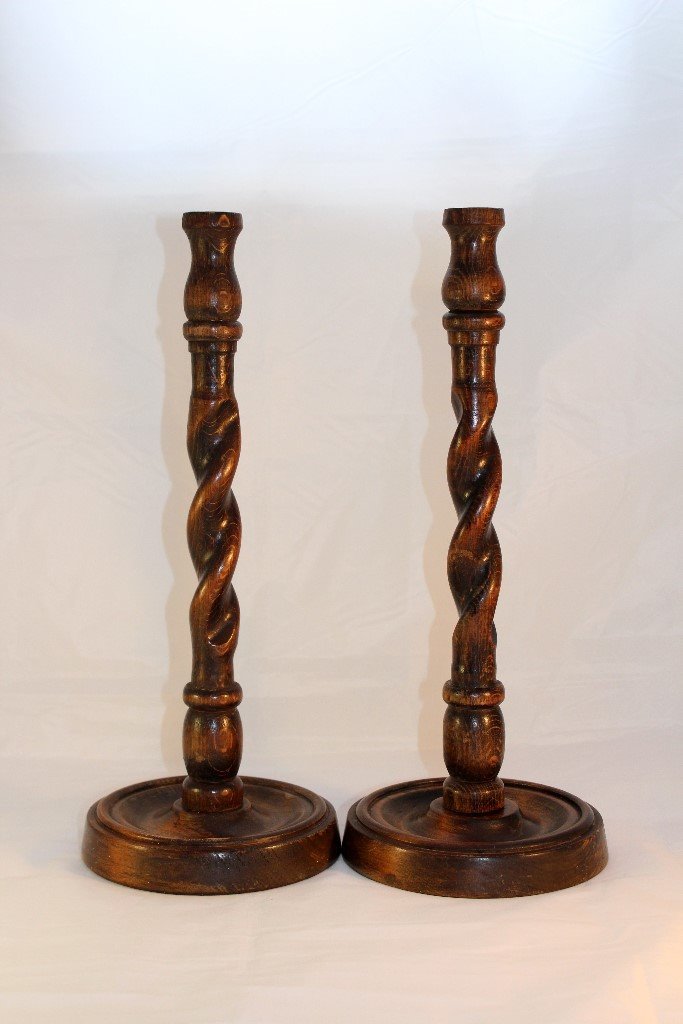 Vintage Oak Candles Sticks (Size approx. Height 14” x Width 5 ½