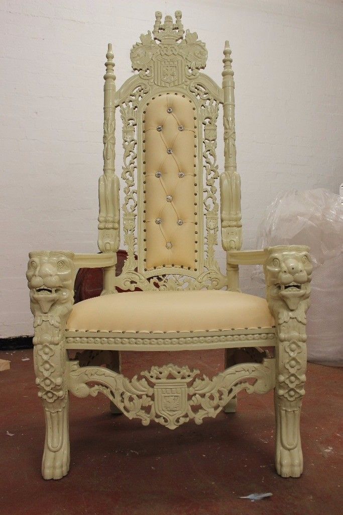 2 x New Ivory King Lion Throne Chair Wedding Events Luxury Ornate