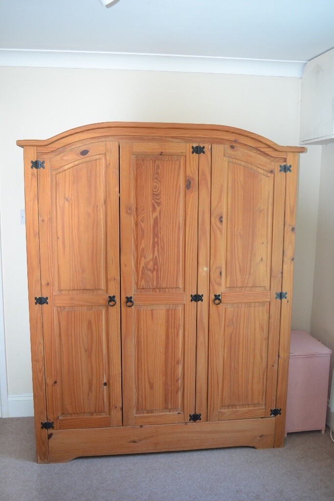 3 Door Pine Wardrobe With Shelving In Carbis Bay Cornwall