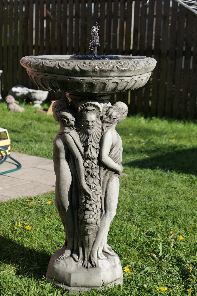 Three Graces bird bath garden ornament in North Shields, Tyne and