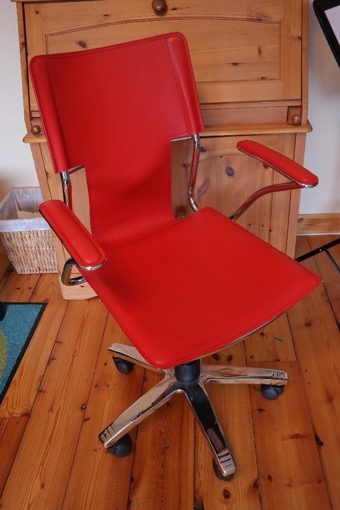 Office Swivel Chair (Red Leather & Chrome) in Bangor, County Down