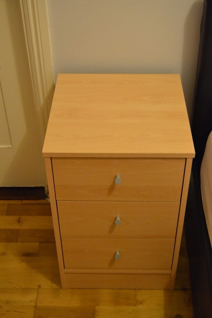 2 Beech 3 Drawer Bedside Chests And 7 Drawer Narrow Chest In