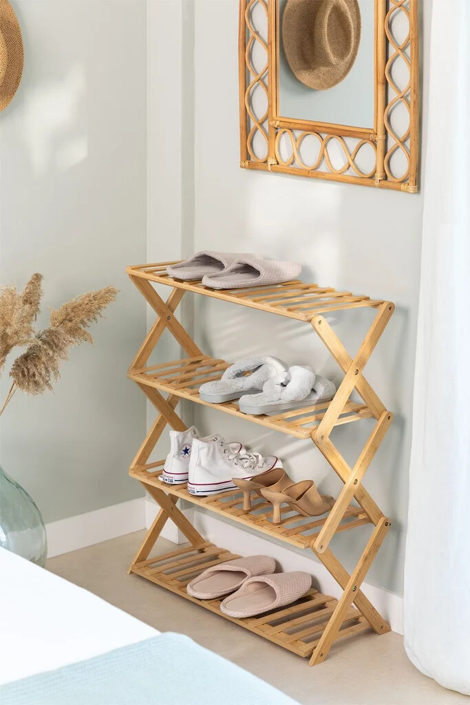 Scarpiera Porta Scarpe 4 Ripiani Piani In Legno Scaffale Mobile Legno bal