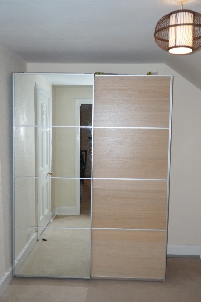 Ikea Pax Wardrobe Oak Veneer And Mirror Sliding Doors On Hold