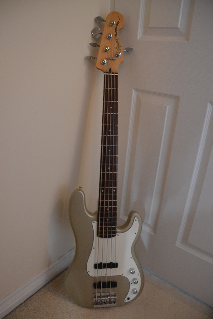 Fender Squier PBass V Shoreline Gold RW 5 String Jazz Bass Guitar in