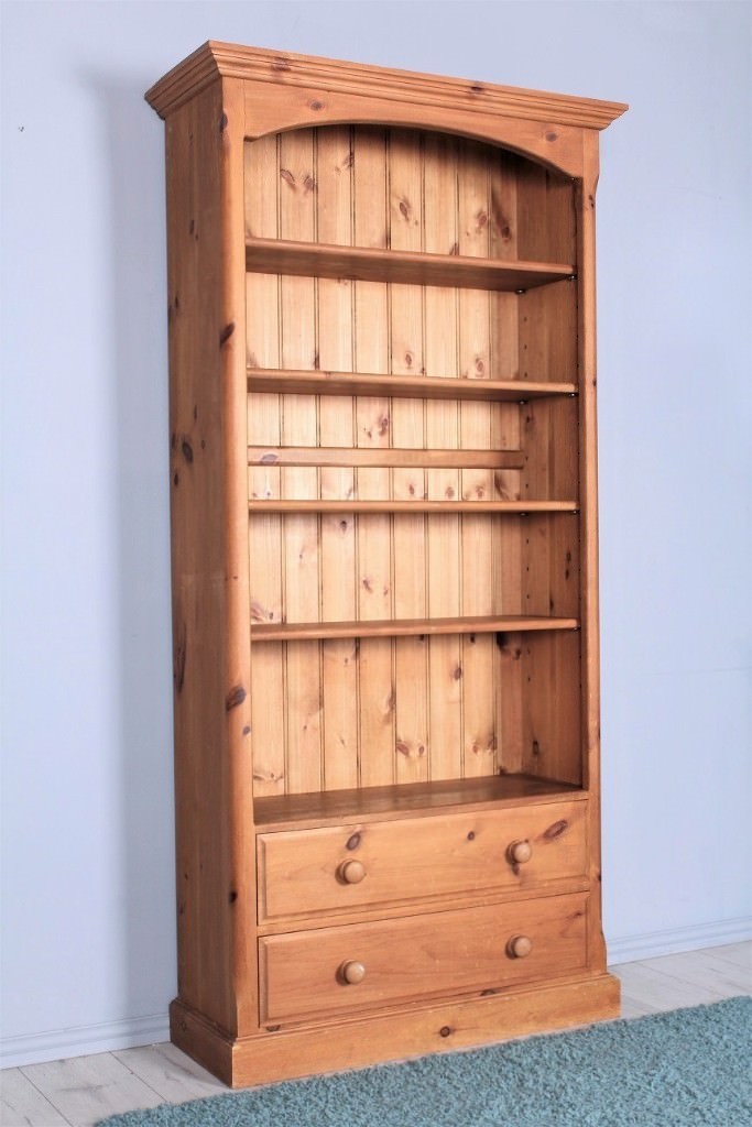 DELIVERY OPTIONS TALL SOLID PINE BOOKCASE 4 SHELVES 2 DRAWERS WAXED