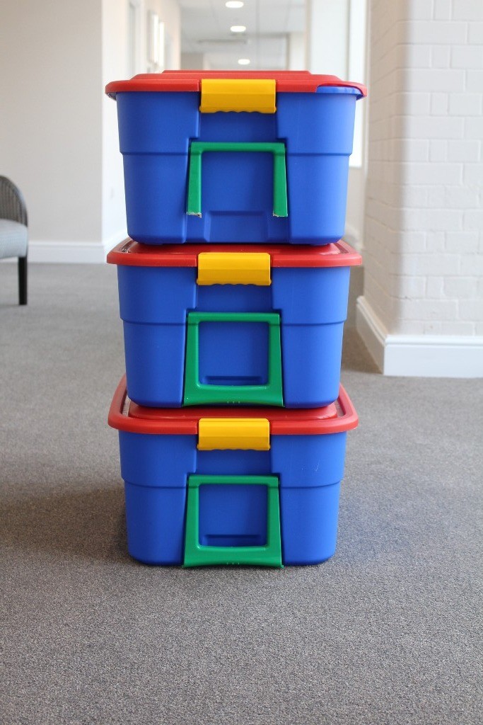 3 Colourful Storage Boxes 100 litre, lid and handle in Keynsham