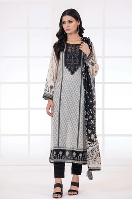 Lakhany 3 Piece Unstitched Monochrome Printed Lawn Suit - MCP-7014
