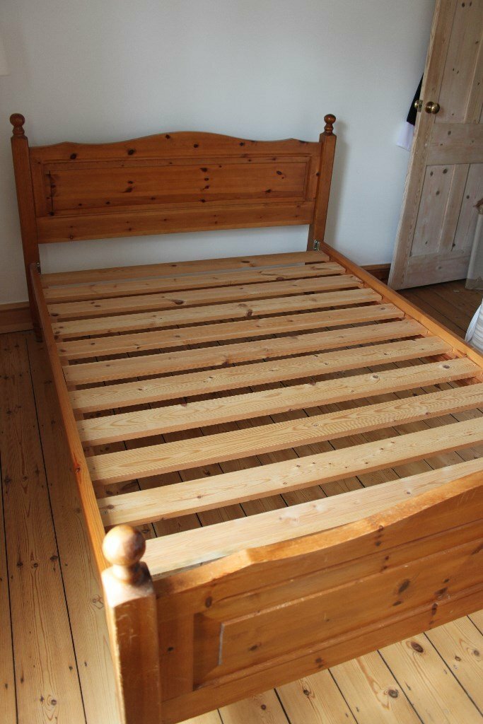Solid Pine Double Bed frame, slatted base with headboard and footboard