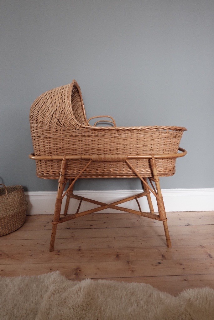 Antique wicker and cane basket w stand in Grange
