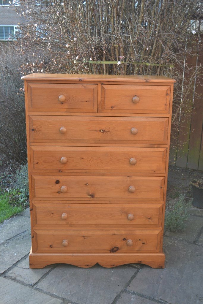 Large Tall boy Antique style pine chest of drawers bedroom furniture