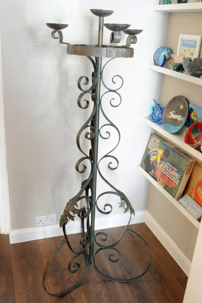 large 5ft Tall Floor Standing Wrought Iron Candle Holder With Leaves design Vintage in Poole