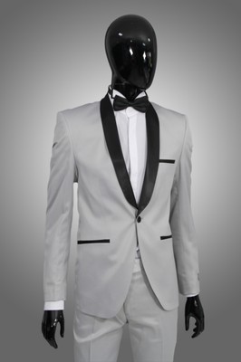 Smoking in Silber Satin - Slim Fit- Anzug Sakko Hose Herrenanzug Bräutigam Bühne