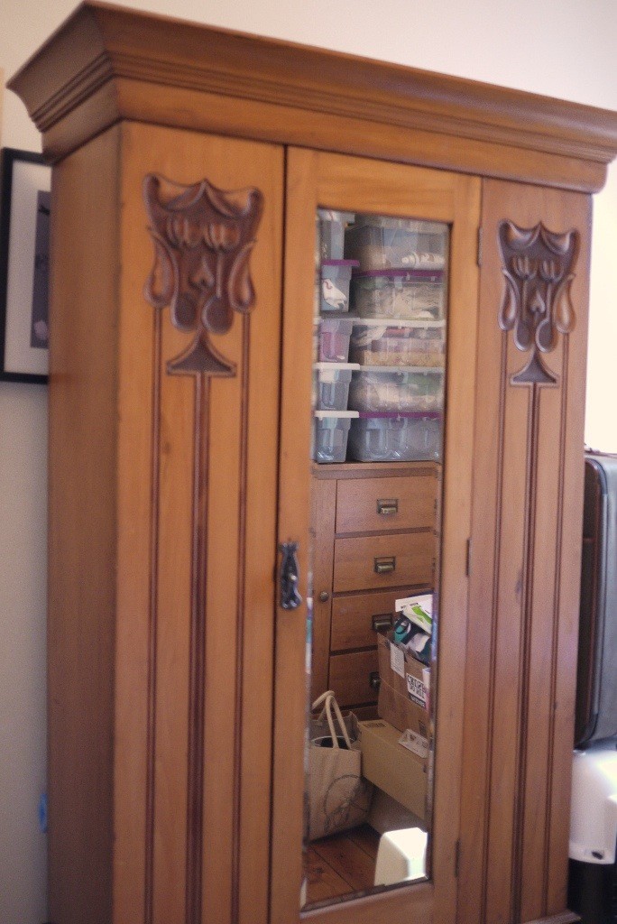 Antique wooden mirror wardrobe with drawer Edwardian in Broughton