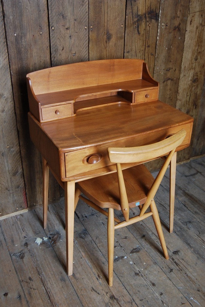 Ercol desk natural 1950s elm mid century modern vintage Brighton London