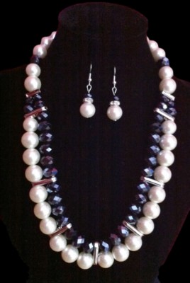 WEDDING BRIDAL BRIDE FAUX PEARLS NECKLACE EARRING SET BOUCLE D'OREILLE BIJOUX