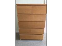 Quality Large Sturdy Ikea Malm Maple Wood Drawer Dresser Storage Chest