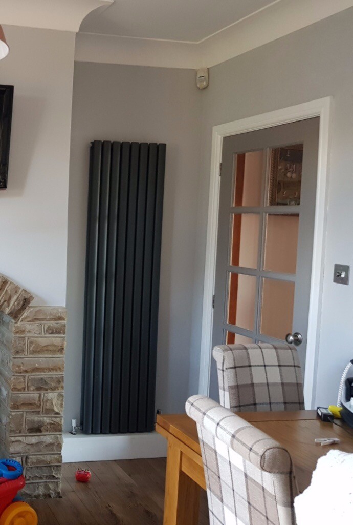 Anthracite grey vertical double radiator in Wyke, West Yorkshire