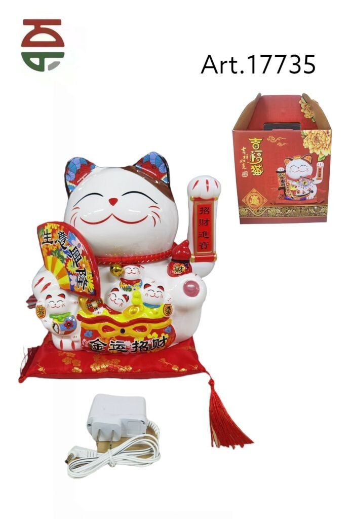 Gatto Della Fortuna Gattino Fortunato Decorazione Orientale Elettrico 25cm bal