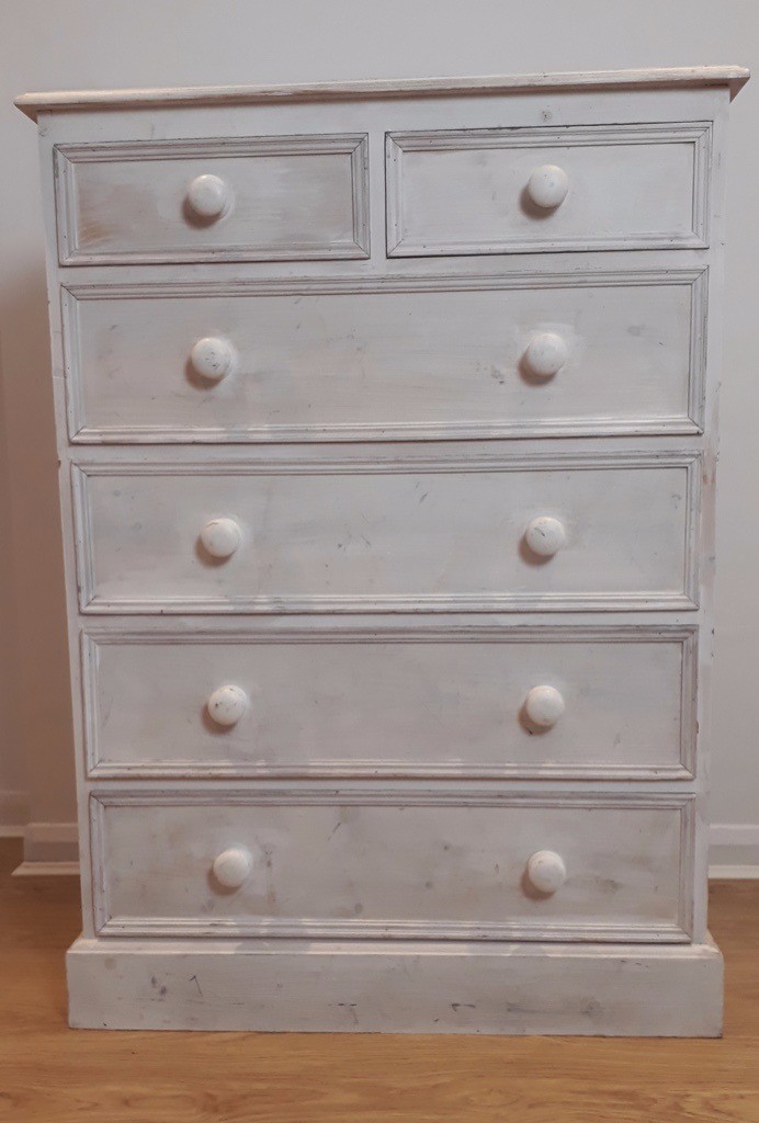 Chest Of Drawers Pine With White Paint Shabby Chic Wash Effect In