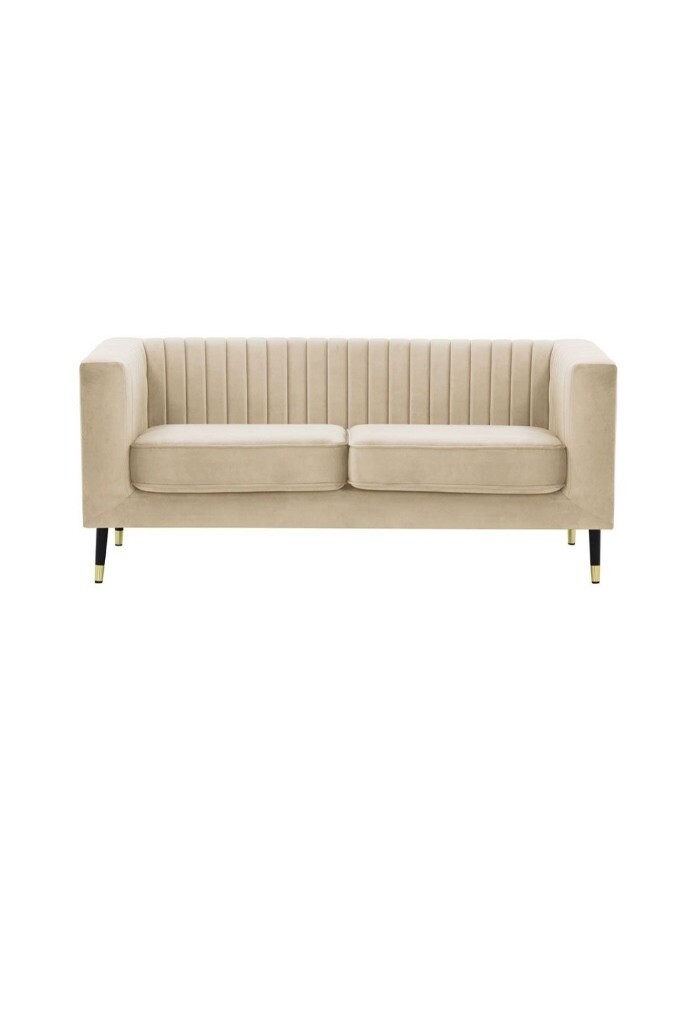 Slender 2 Seater Light Beige Velvet Sofa ОНЛАЙН ОБЯВИ