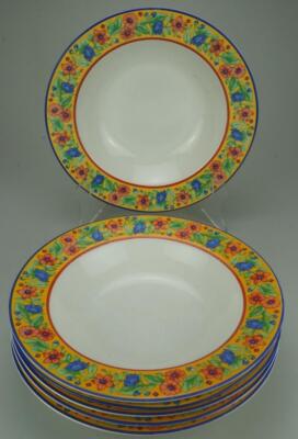 Lot of 6 Large Rim Soup Bowls Avignon by Misoni 1997 Orange & Yellow Floral QL19