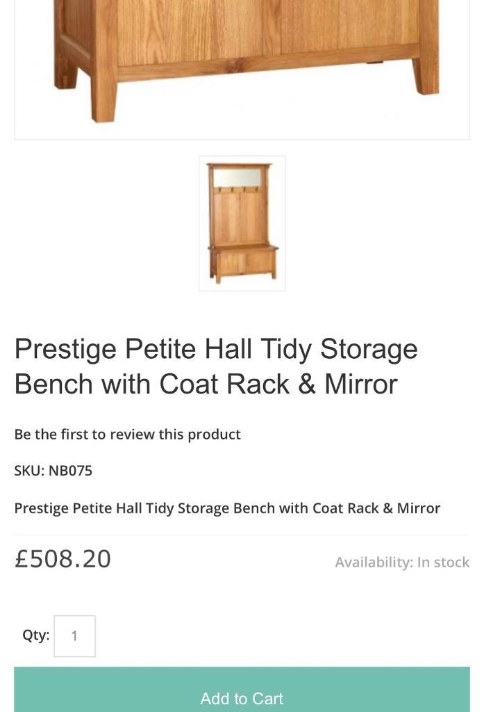 Solid Oak Hall Tidy With Coat Rack And Mirror Bench Seat Pew