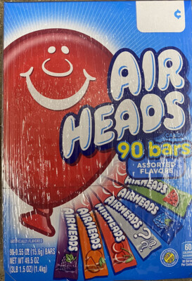 Airheads Variety Pack 90 / .55 Bars Taffy Candy Bars 49.5 oz  ASSORTED FLAVORS
