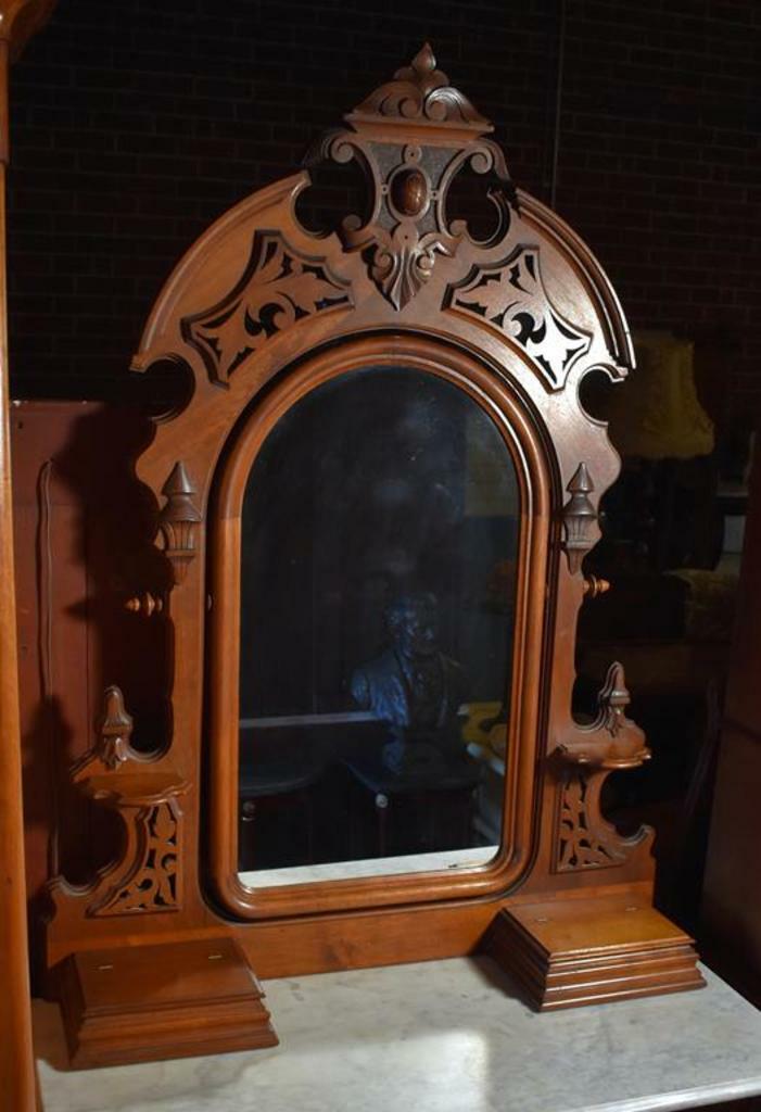 Antique Rennaisance Revival 3-Drawer Marble Top Walnut Dresser & Vanity Mirror