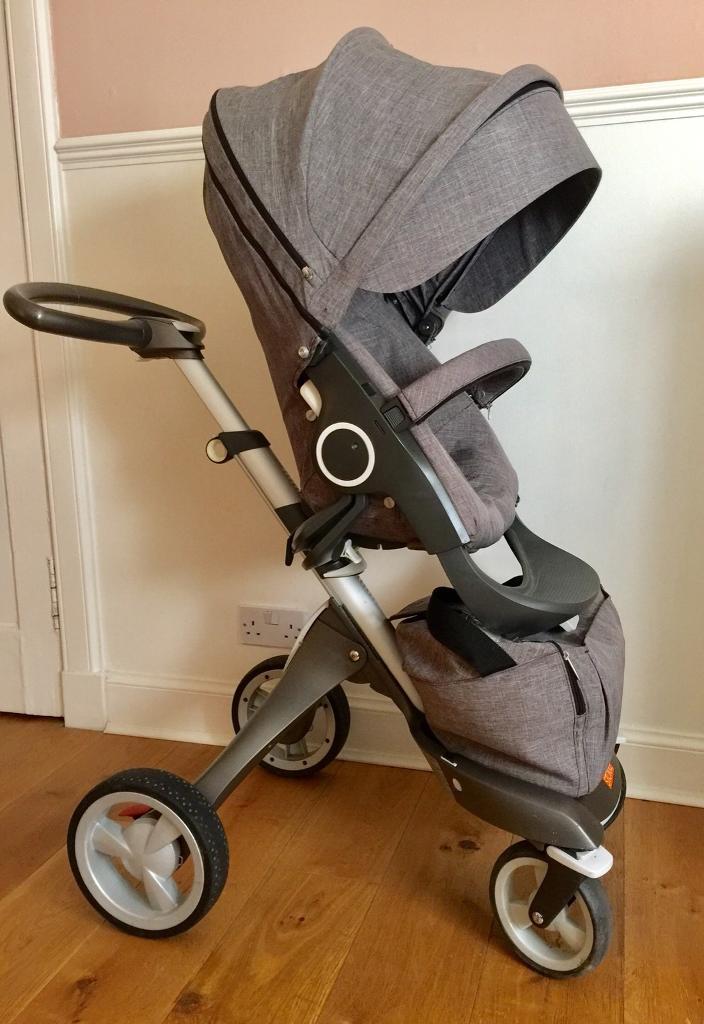 Stokke Xplory V4 Grey Black Melange Stroller w/Accessories Footmuff