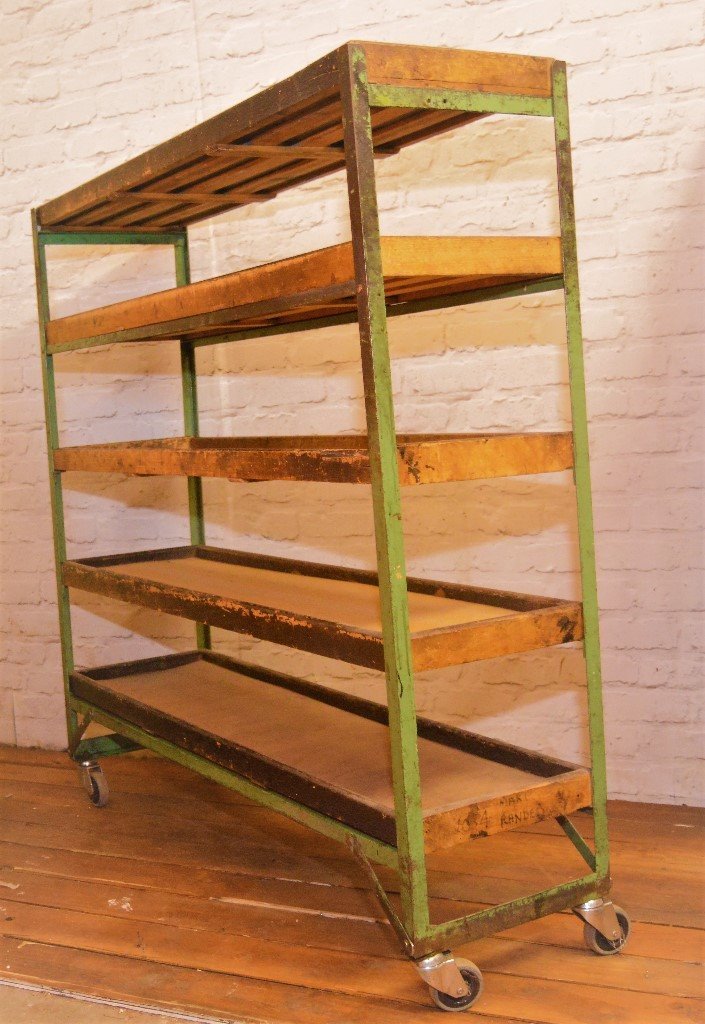 Industrial factory shelving unit trolley storage metal vintage