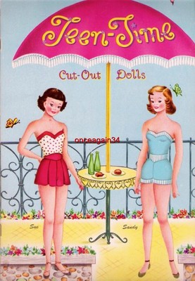 VINTAGE UNCUT 1950's TEEN TIME SANDY & SUE PAPER DOLLS~#1 REPRODUCTION~CUTE SET!