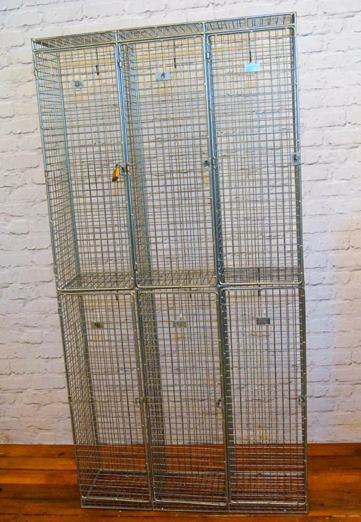 Galvanised wire metal caged Triple locker vintage industrial antique