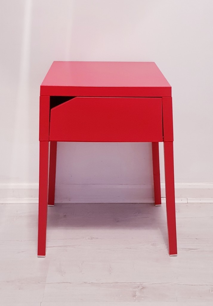 Ikea Selje Red Metal Bedside Table With Storage Drawer In