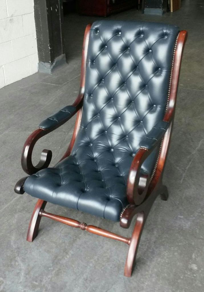 Blue leather chesterfield slipper chair Can deliver in Aston, West