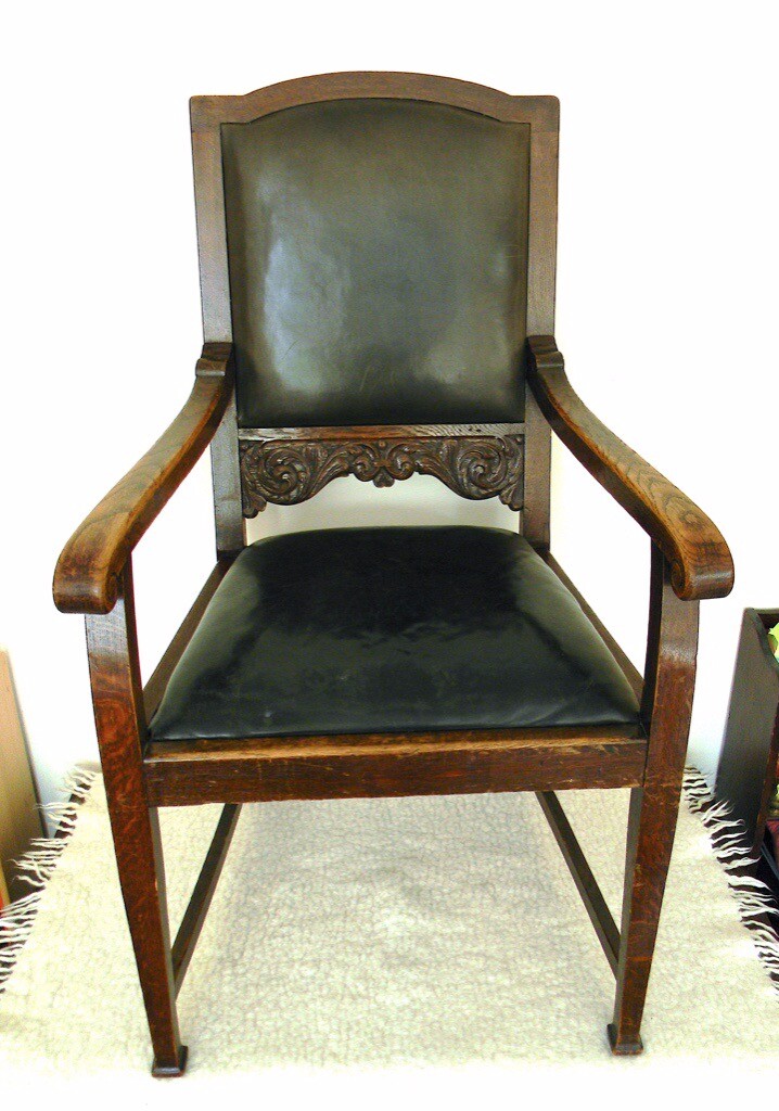 Antique Chair German Oak Carved Wooden High Backed Chair 1900s Armchair