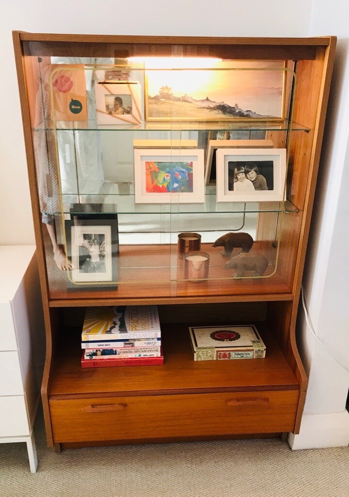 Retro G plan style drinks shelves display in Watford